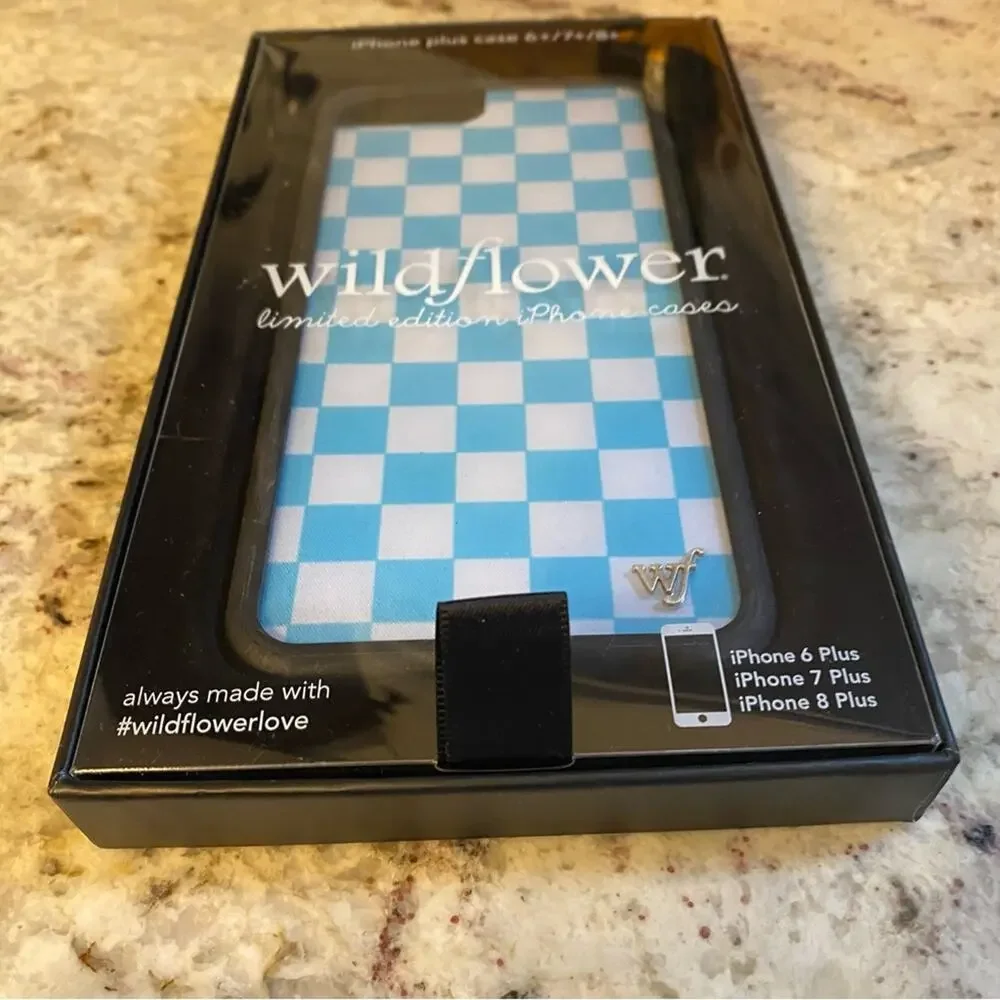 NEW Blue White Check Wildflower iPhone 6+/7+/8+ Case Never Used